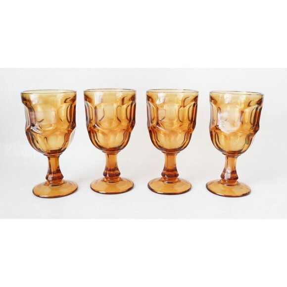4 Vintage Libbey Amber Ashburton Steam Wine Water Goblets Barware - Picture 2 of 4